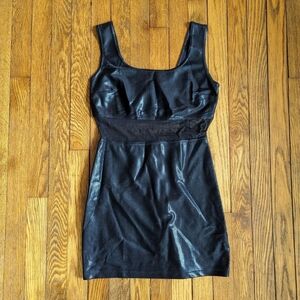 Vintage 90's Black Shimmer Bodycon Mini Dress with Sheer Panel
